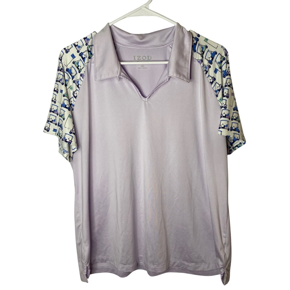 IZOD GOLF Men's Polo Shirt XXL Lavender Golf Carts‎ Print Short Sleeve